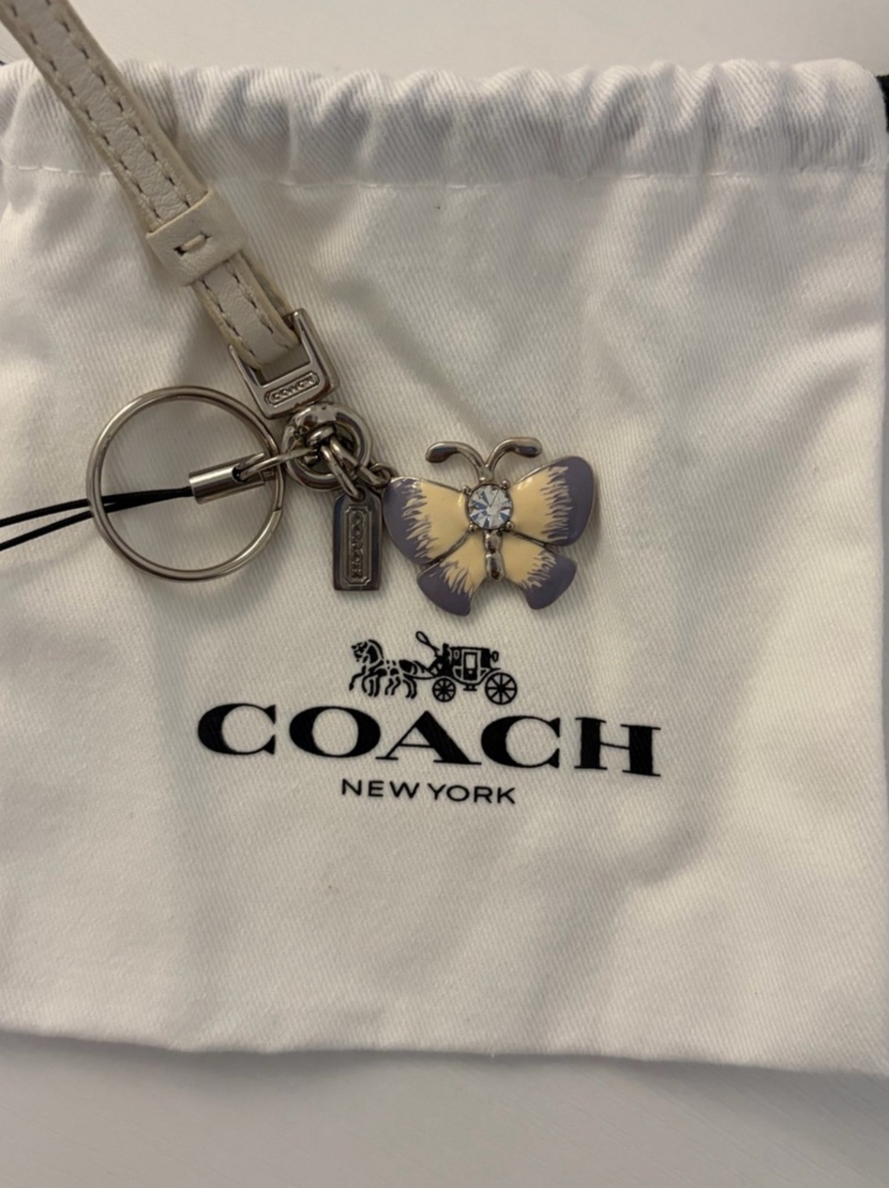 Coach Butterfly Enamel Keychain Fob White & Purple
